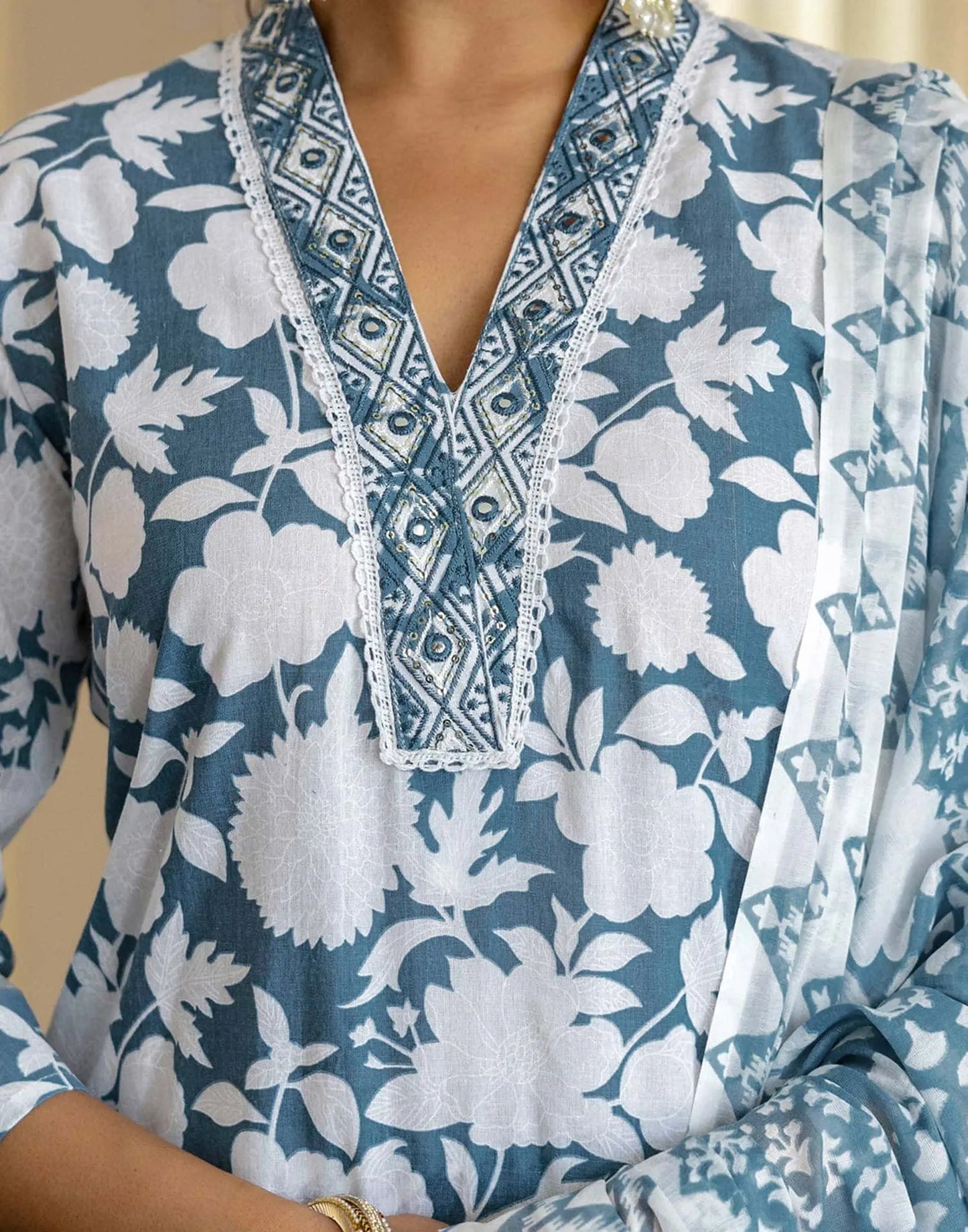 Cotton Printed and Embroidery Lace Anarkali Kurta with Pant & Dupatta