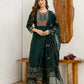Dark Green Silk Embroidered Kurta Set with Pant and Dupatta for Diwali