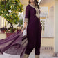 Silk Embroidery Straight Kurta with Pant & Dupatta