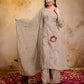 Silk Embroidered Straight V-Neck Kurta with Pant & Dupatta