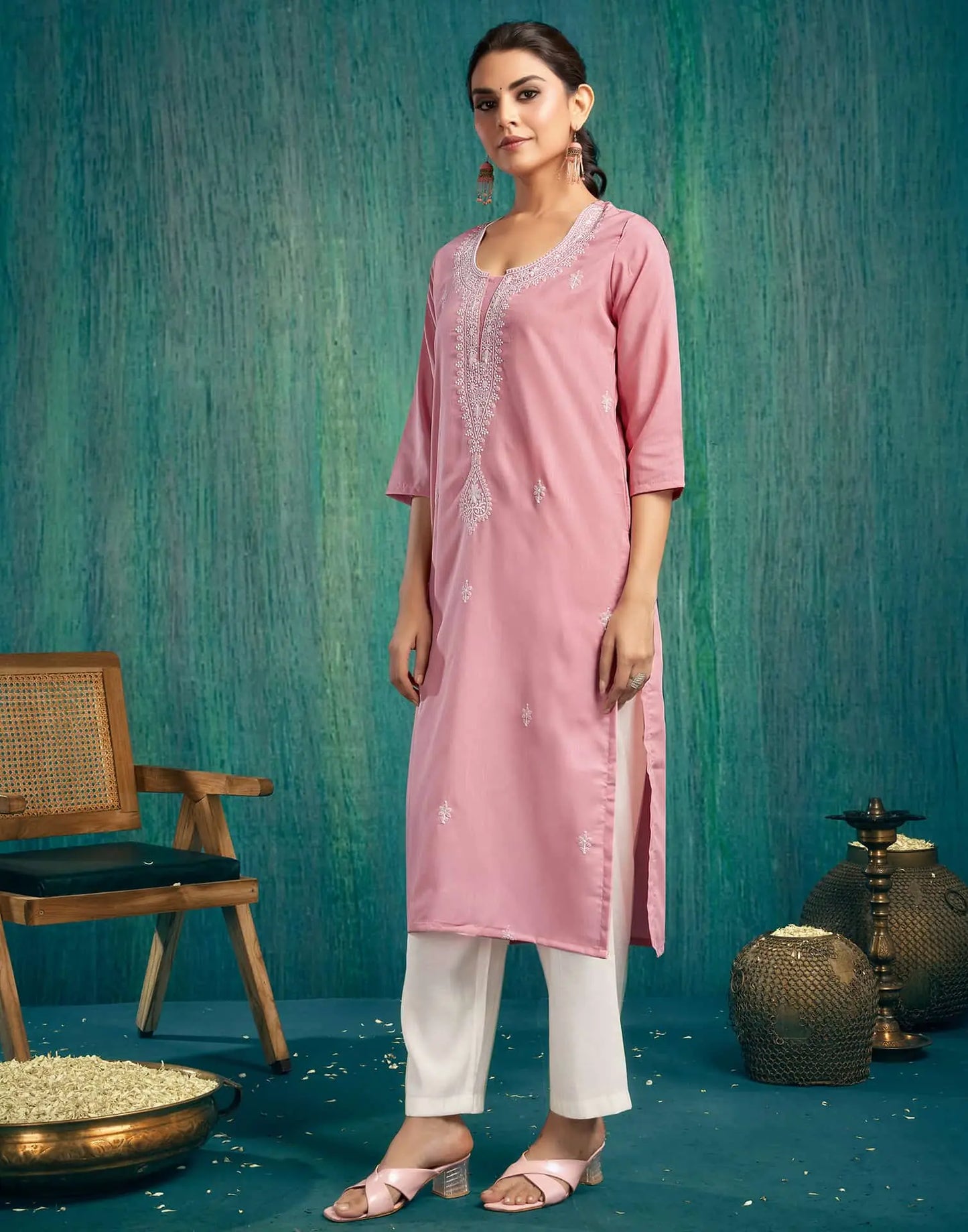 Cotton Embroidered Straight Kurti