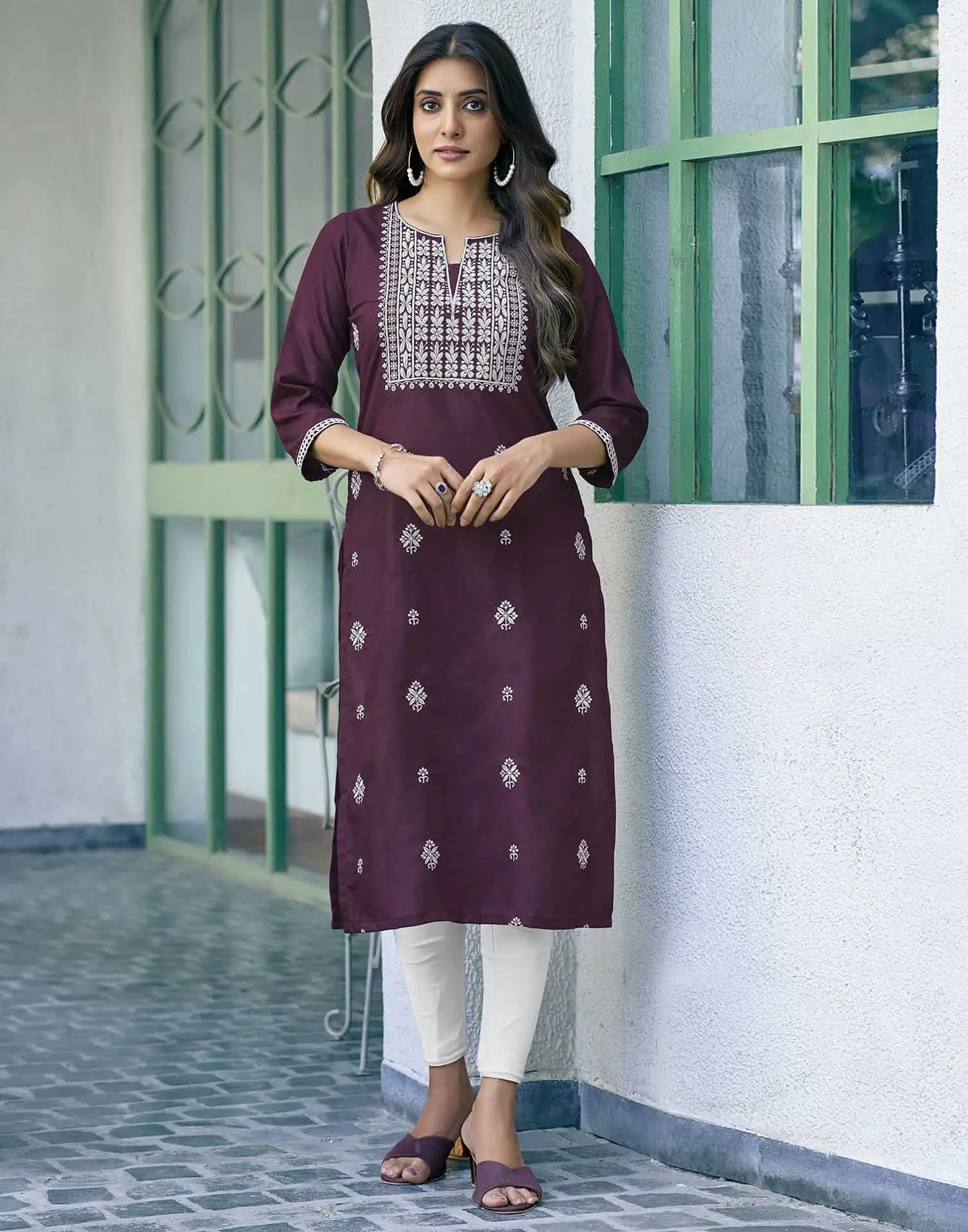 Cotton Embroidered Straight Kurti