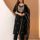 Silk Embroidered Straight Kurta with Pant & Dupatta