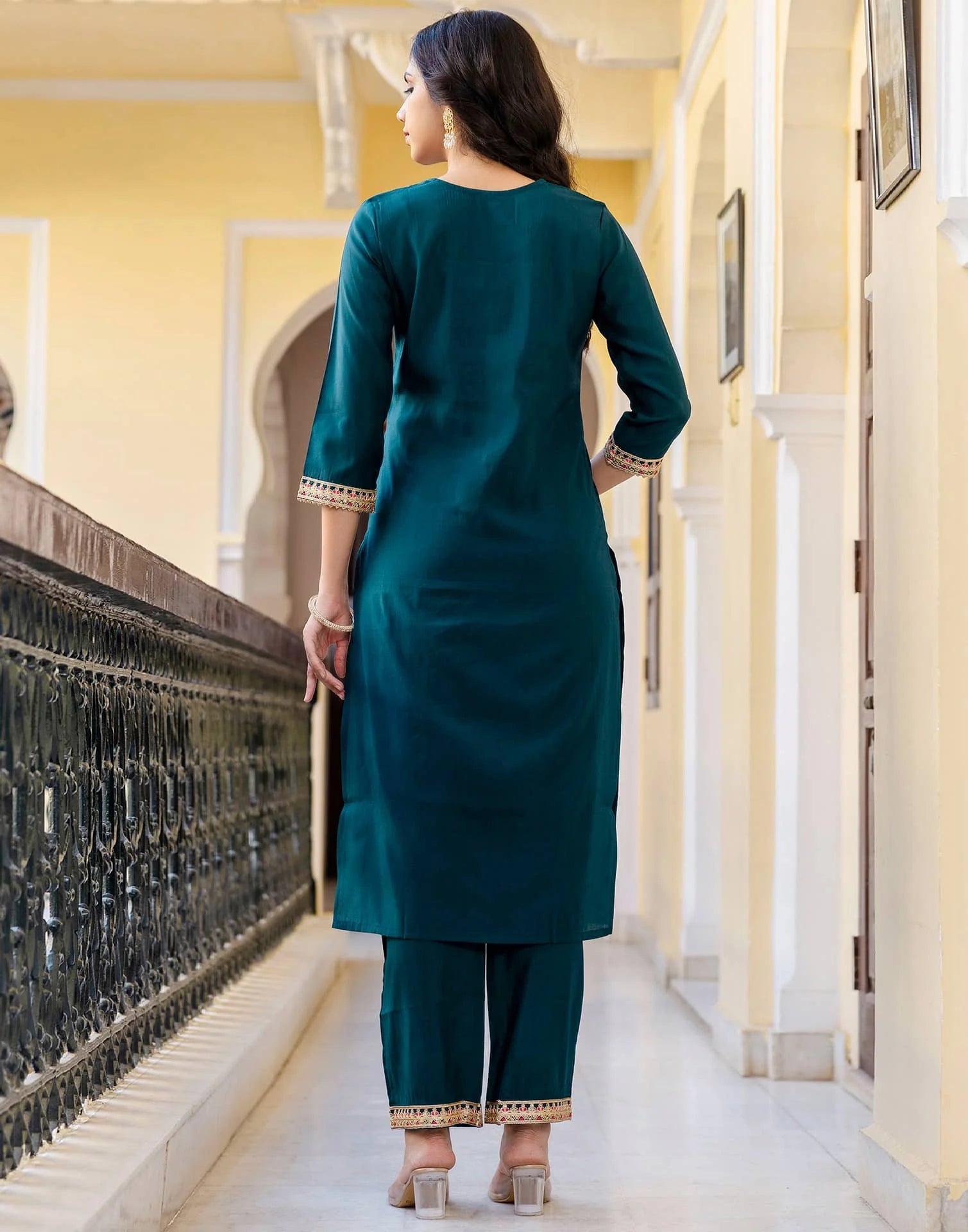 Skylee Green Silk Embroidered Straight Kurta with Pant & Dupatta