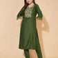 Silk Blend Embroidered Straight  Kurta with Pant & Dupatta