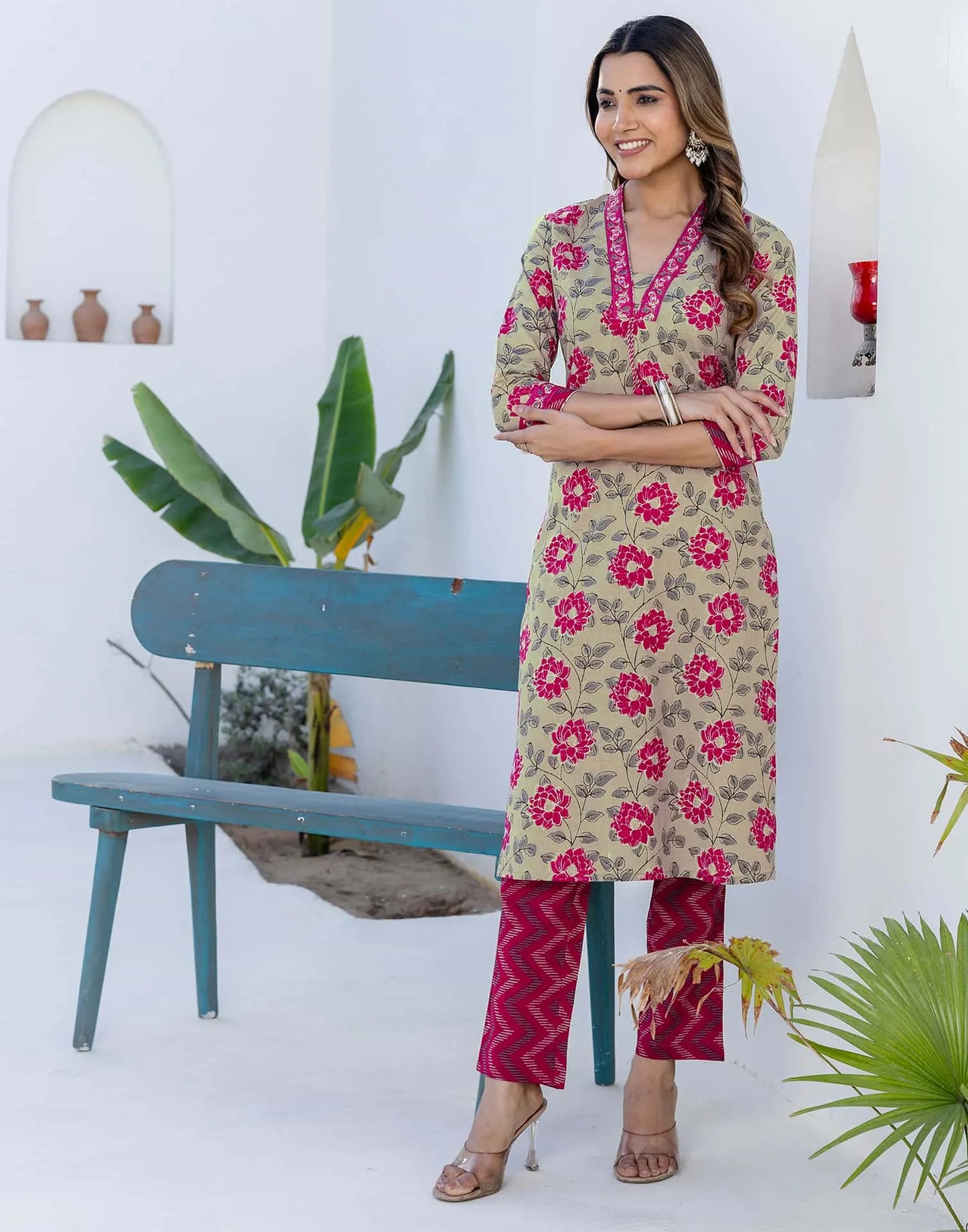 Grey Printed Kurti with pant & dupatta 