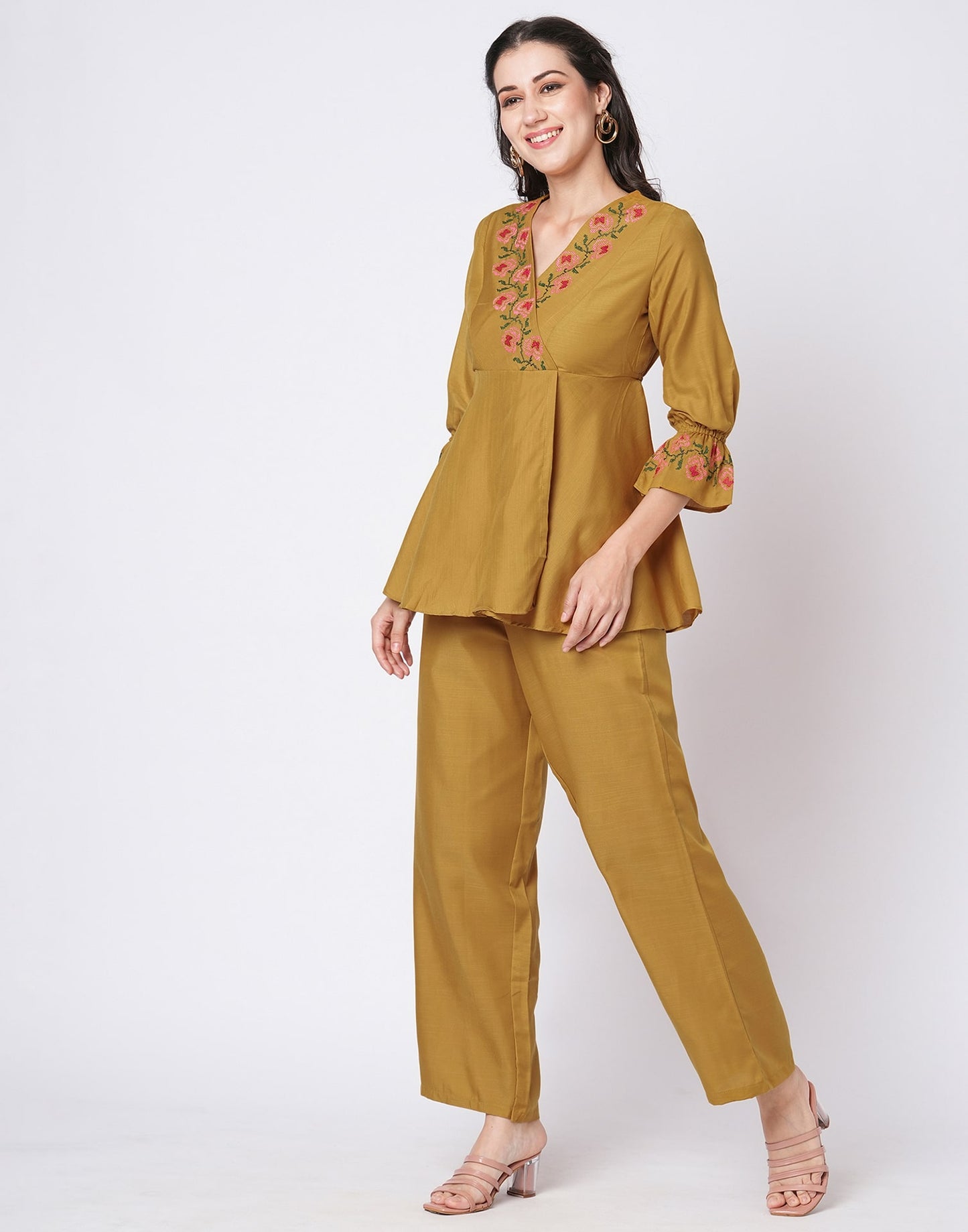 Cotton Blend Printed V-Neck Co-ord Set