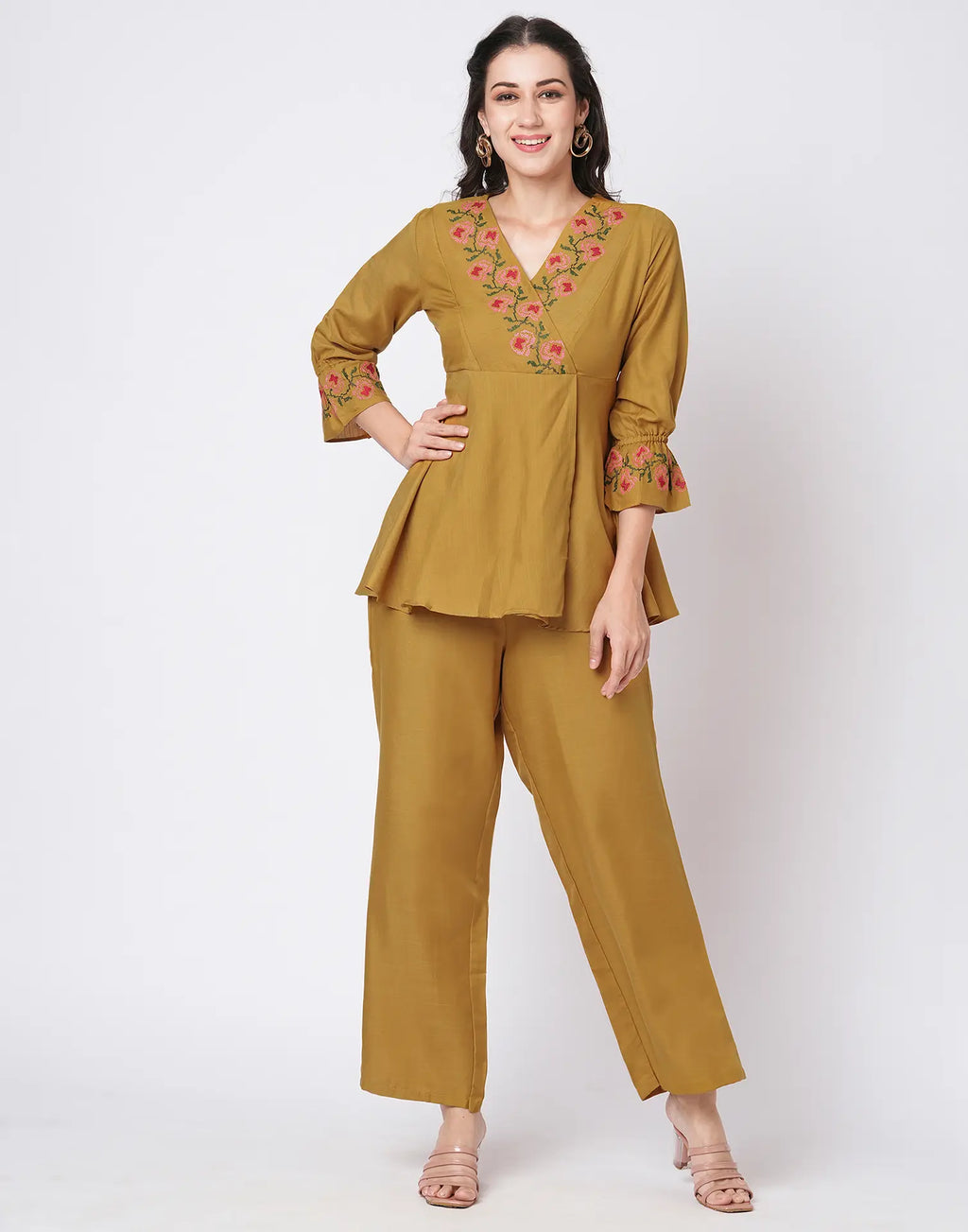 Cotton Blend Printed V-Neck Co-ord Set