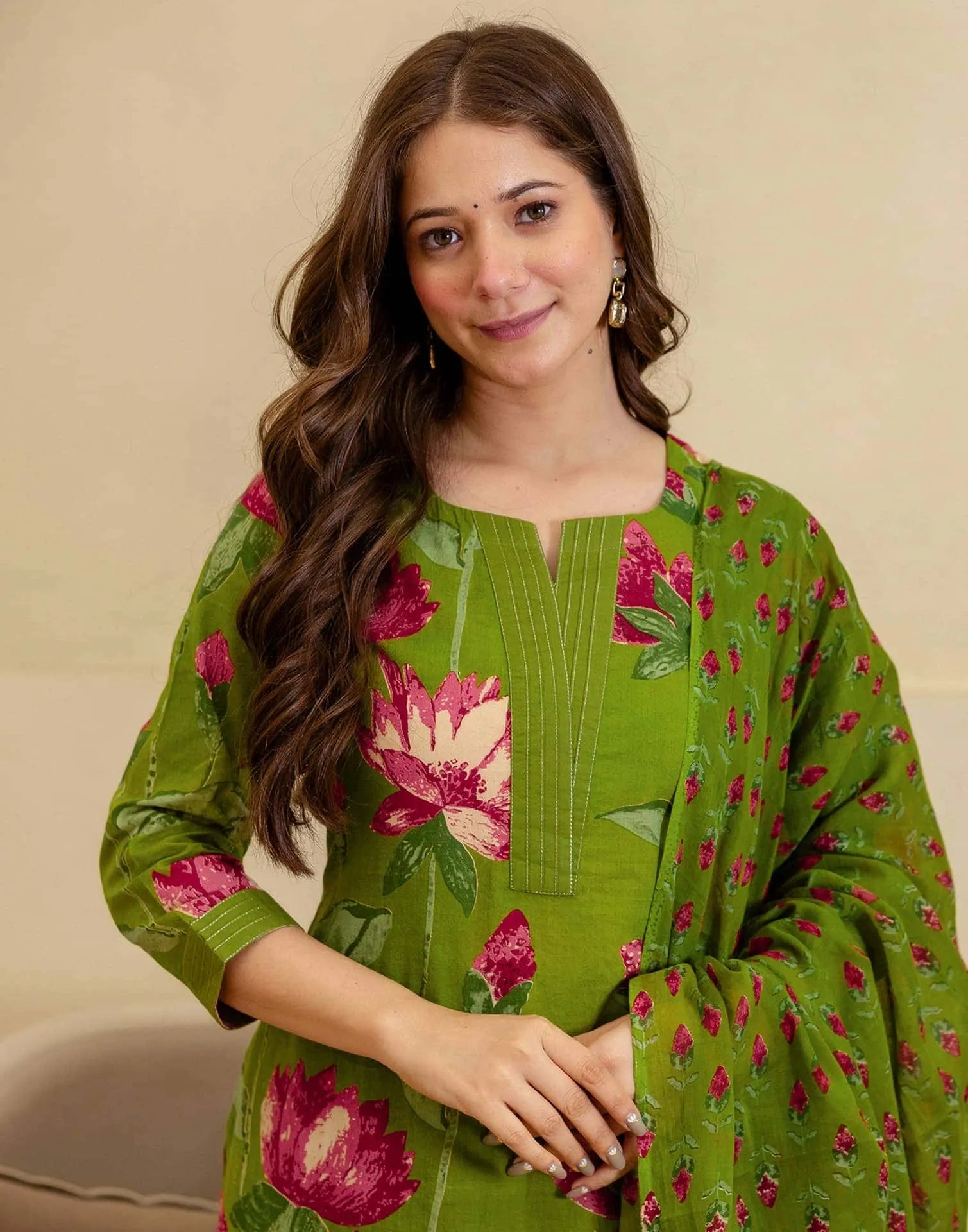 Cotton Printed Straight Kurta with Pant & Dupatta
