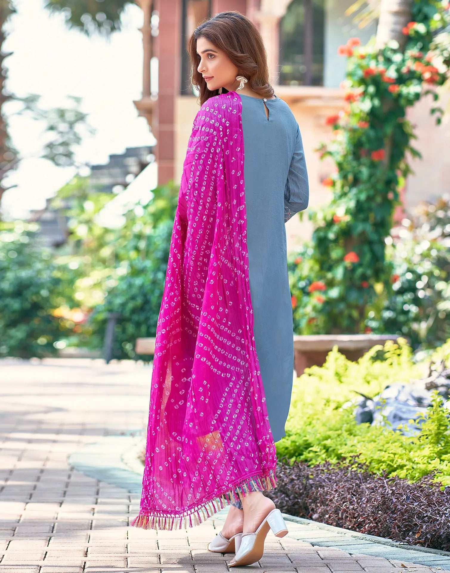 Poly Chinnon Embroidered Straight 3 Piece Kurta Set