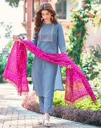 Poly Chinnon Embroidered Straight 3 Piece Kurta Set