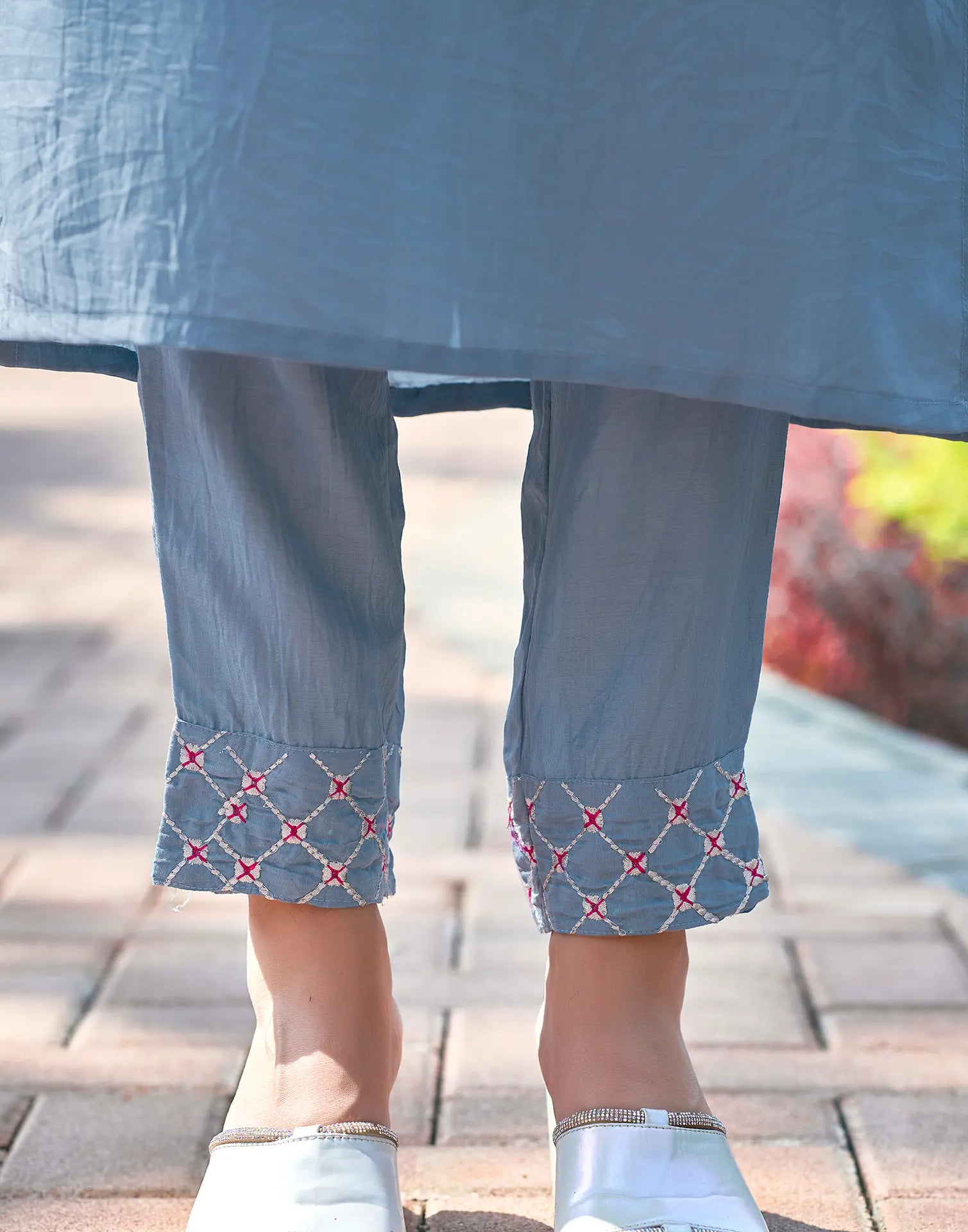 Poly Chinnon Embroidered Straight 3 Piece Kurta Set