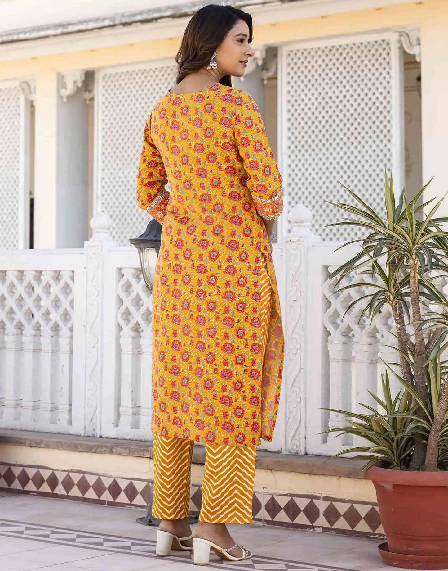 Cotton Blend Foil Printed and Printed Lace Straight Kurta with Pant & Dupatta