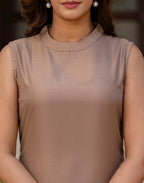 Cotton Blend Plain Round Neck Co-ord Set