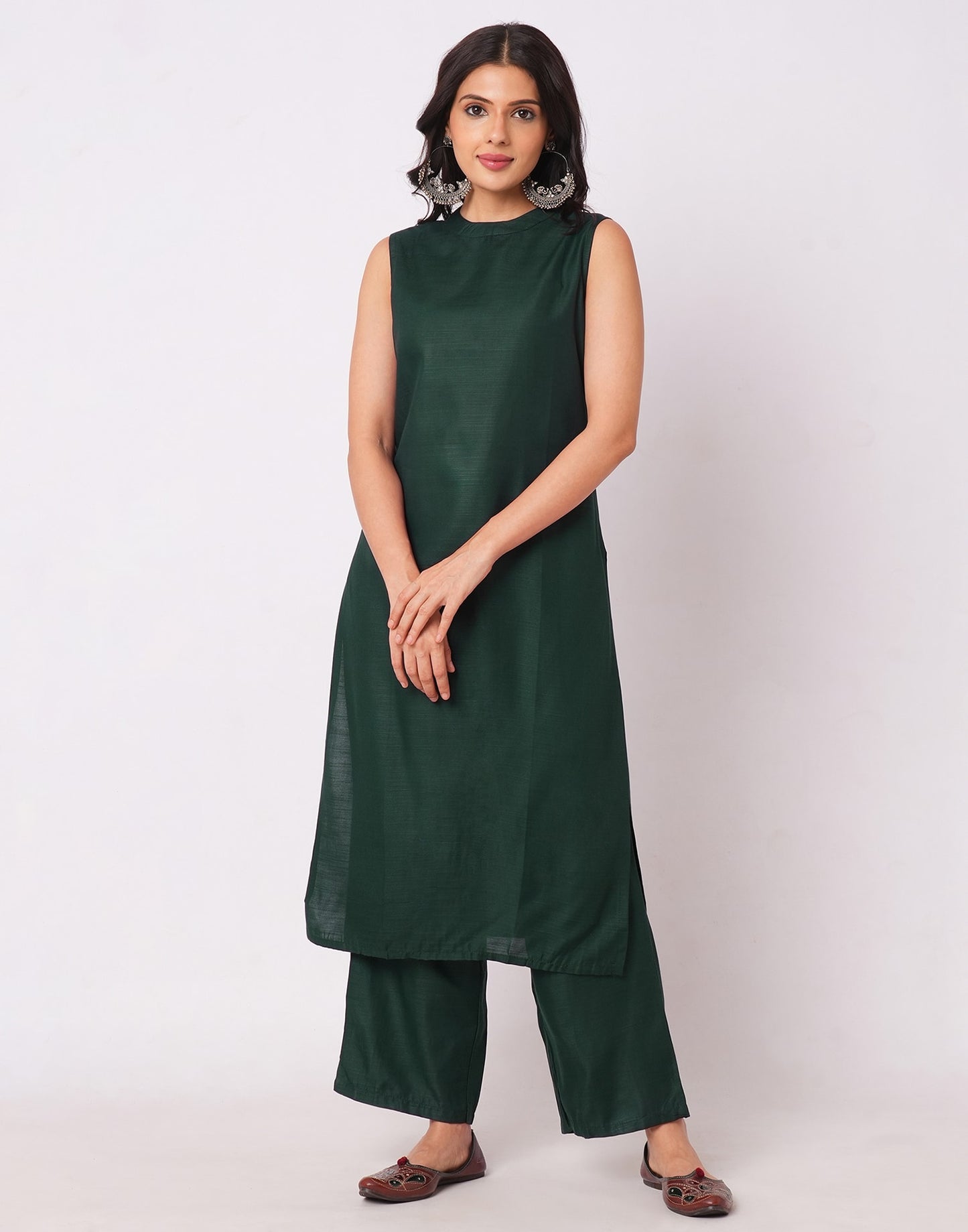 Cotton Blend Plain Round Neck Co-ord Set
