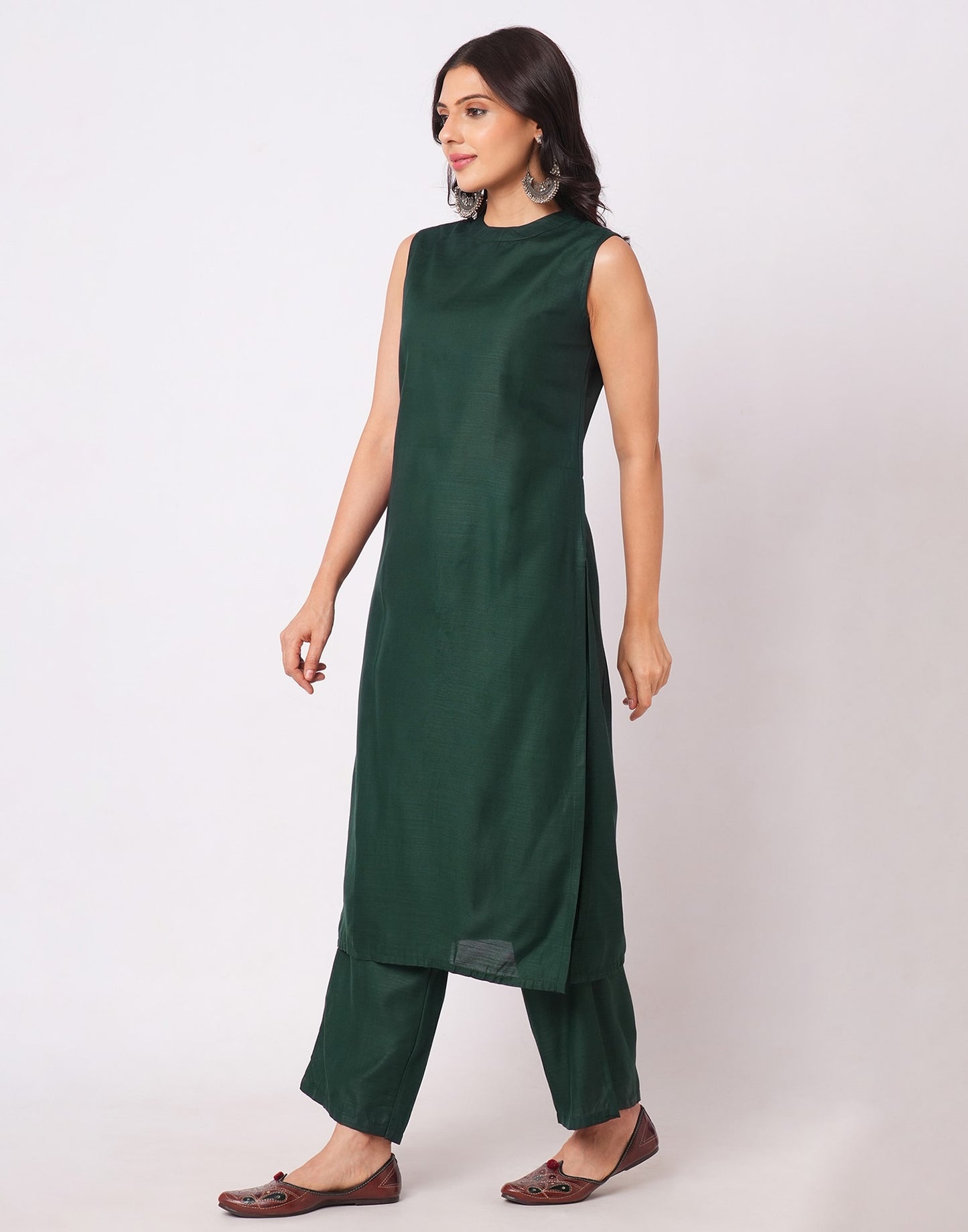 Cotton Blend Plain Round Neck Co-ord Set