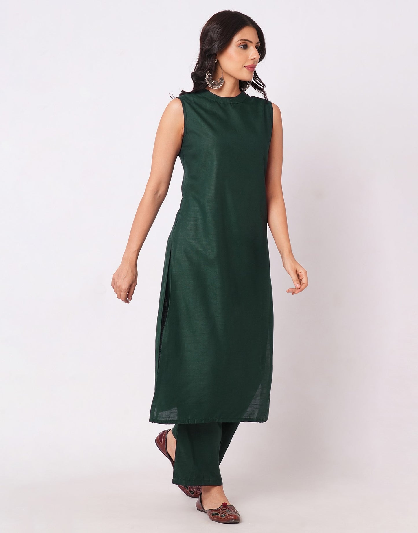 Cotton Blend Plain Round Neck Co-ord Set