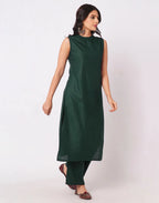 Cotton Blend Plain Round Neck Co-ord Set