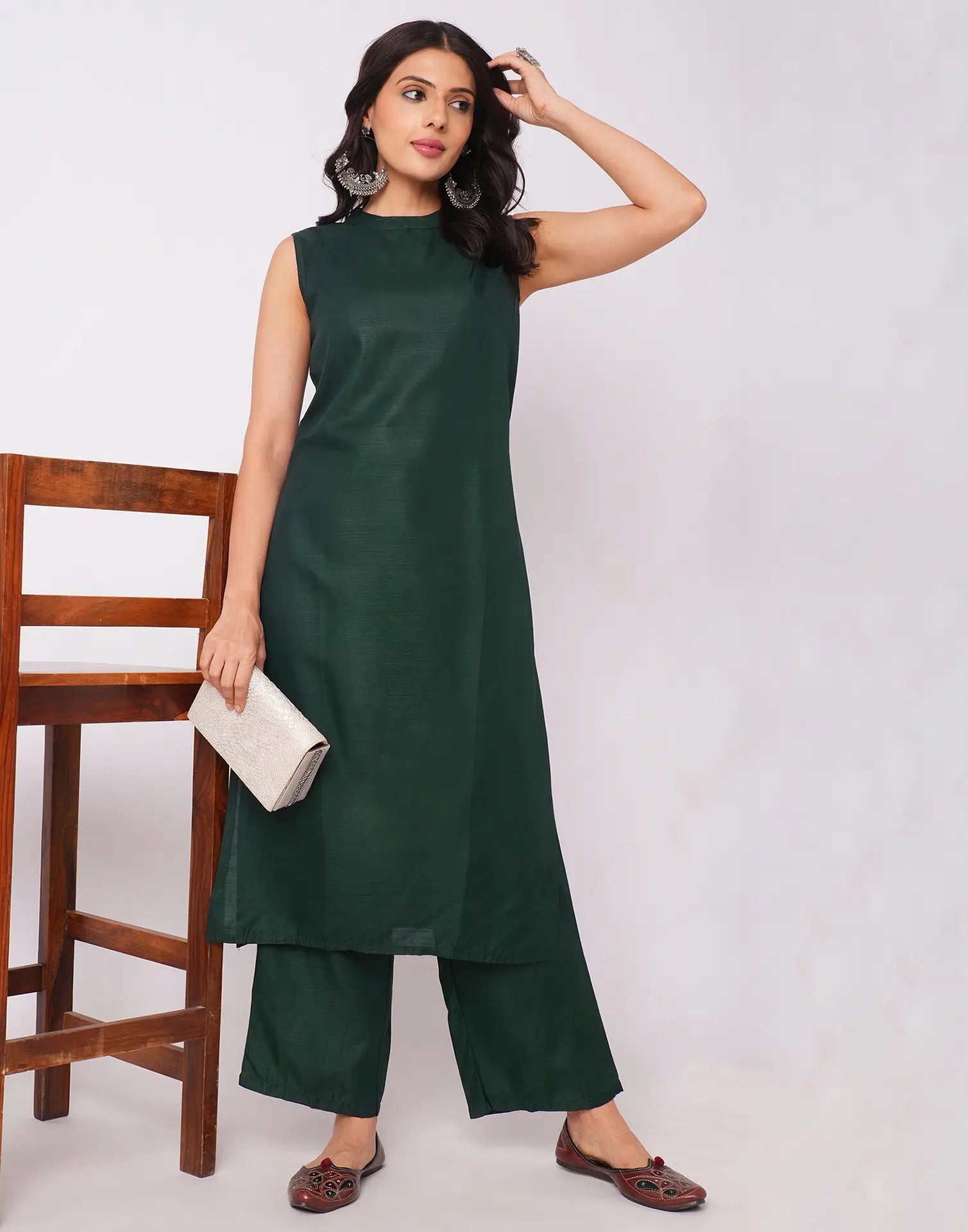 Cotton Blend Plain Round Neck Co-ord Set