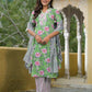 Cotton Straight Printed V-Neck Kurta with Pant & Dupatta