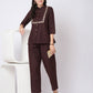 Cotton Blend Plain Mandarin Collar Co-ord Set