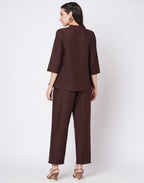 Cotton Blend Plain Mandarin Collar Co-ord Set