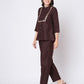 Cotton Blend Plain Mandarin Collar Co-ord Set