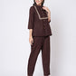 Cotton Blend Plain Mandarin Collar Co-ord Set