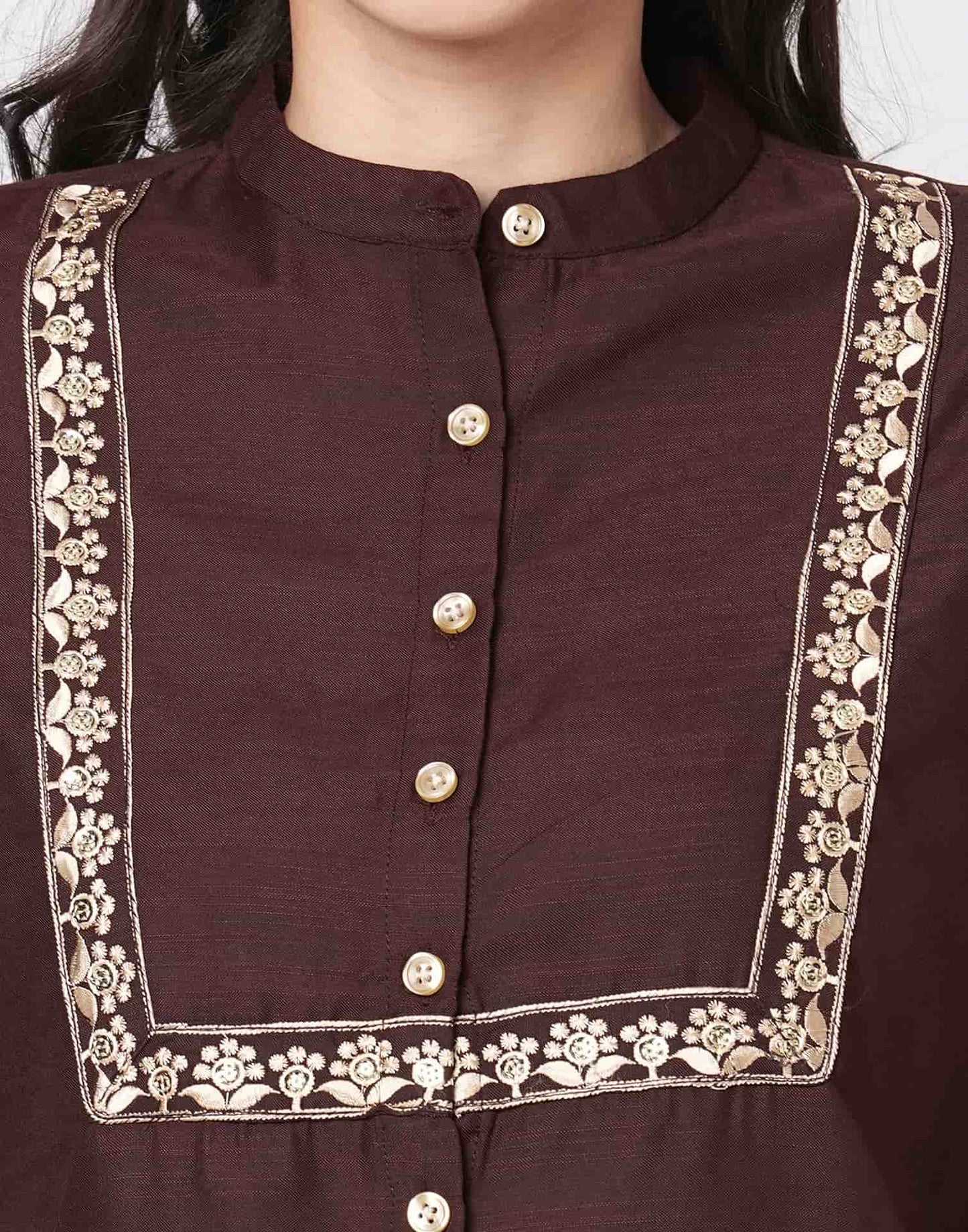 Cotton Blend Plain Mandarin Collar Co-ord Set