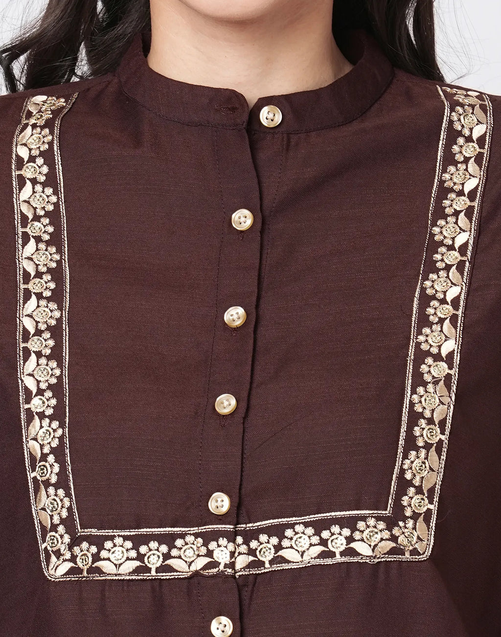 Cotton Blend Plain Mandarin Collar Co-ord Set