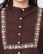 Cotton Blend Plain Mandarin Collar Co-ord Set