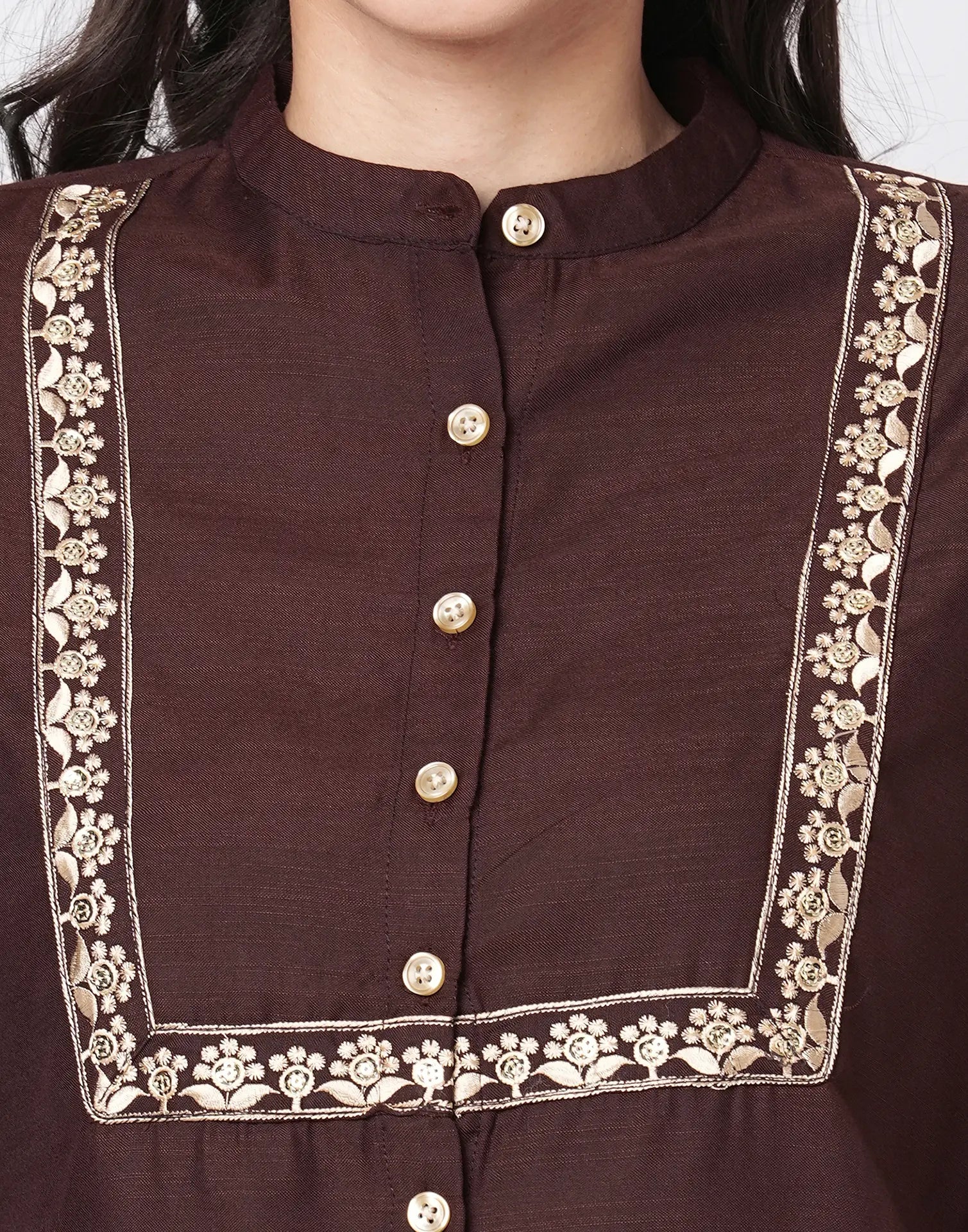 Cotton Blend Plain Mandarin Collar Co-ord Set