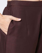 Skylee Cotton Blend Plain Mandarin Collar Co-ord Set For Woman