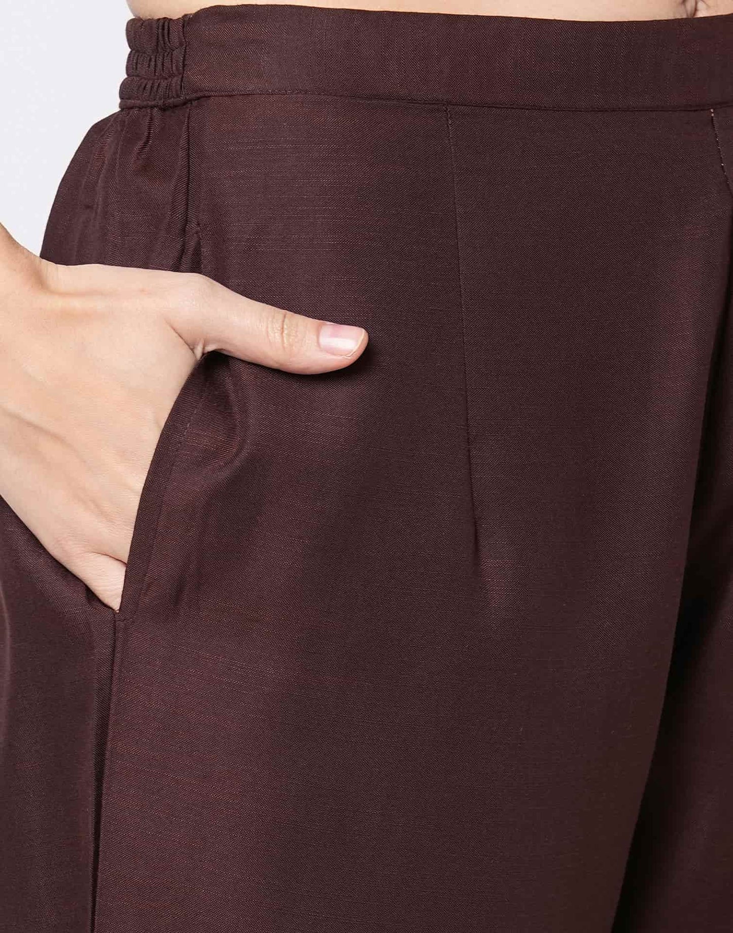 Cotton Blend Plain Mandarin Collar Co-ord Set