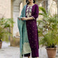 Affordable Wine silk heavy embroidered kurta set with dupatta