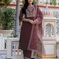 Skylee Brown silk straight kurta set with embroidery and sequins work with pant and dupatta