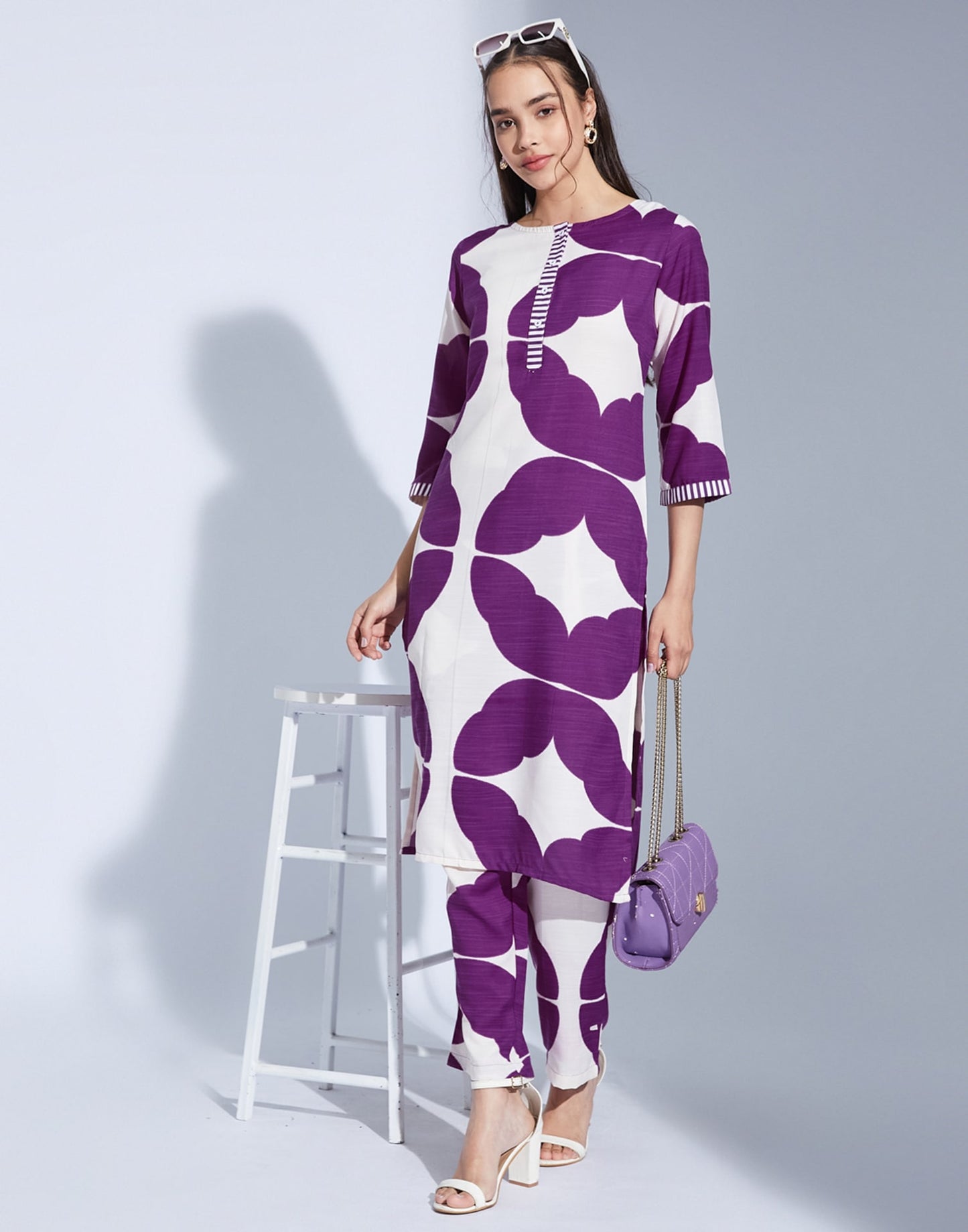 Cotton Blend Printed Round Neck Co-ord Set