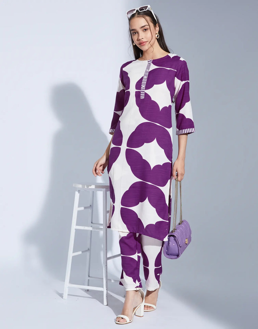 Cotton Blend Printed Round Neck Co-ord Set