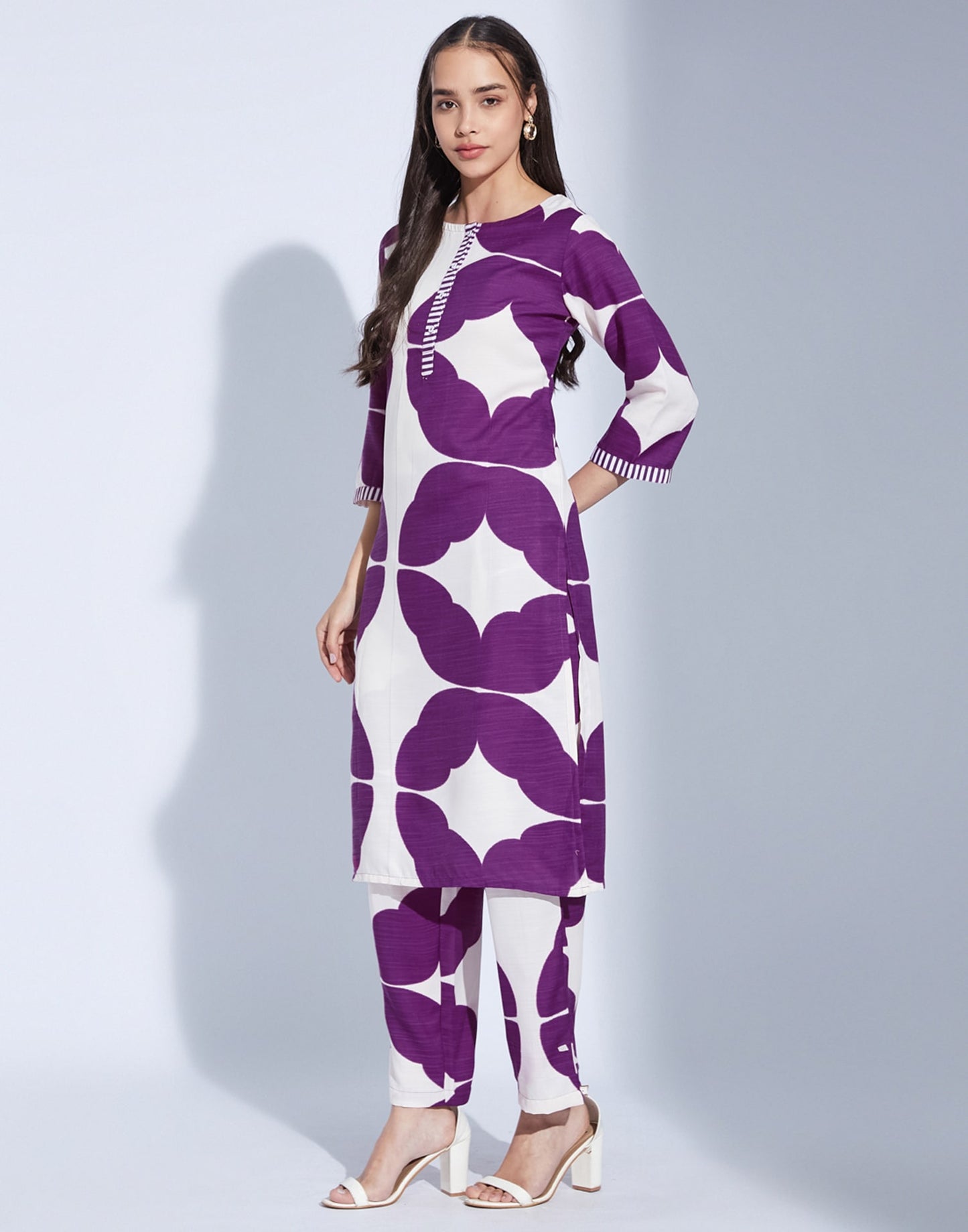 Cotton Blend Printed Round Neck Co-ord Set