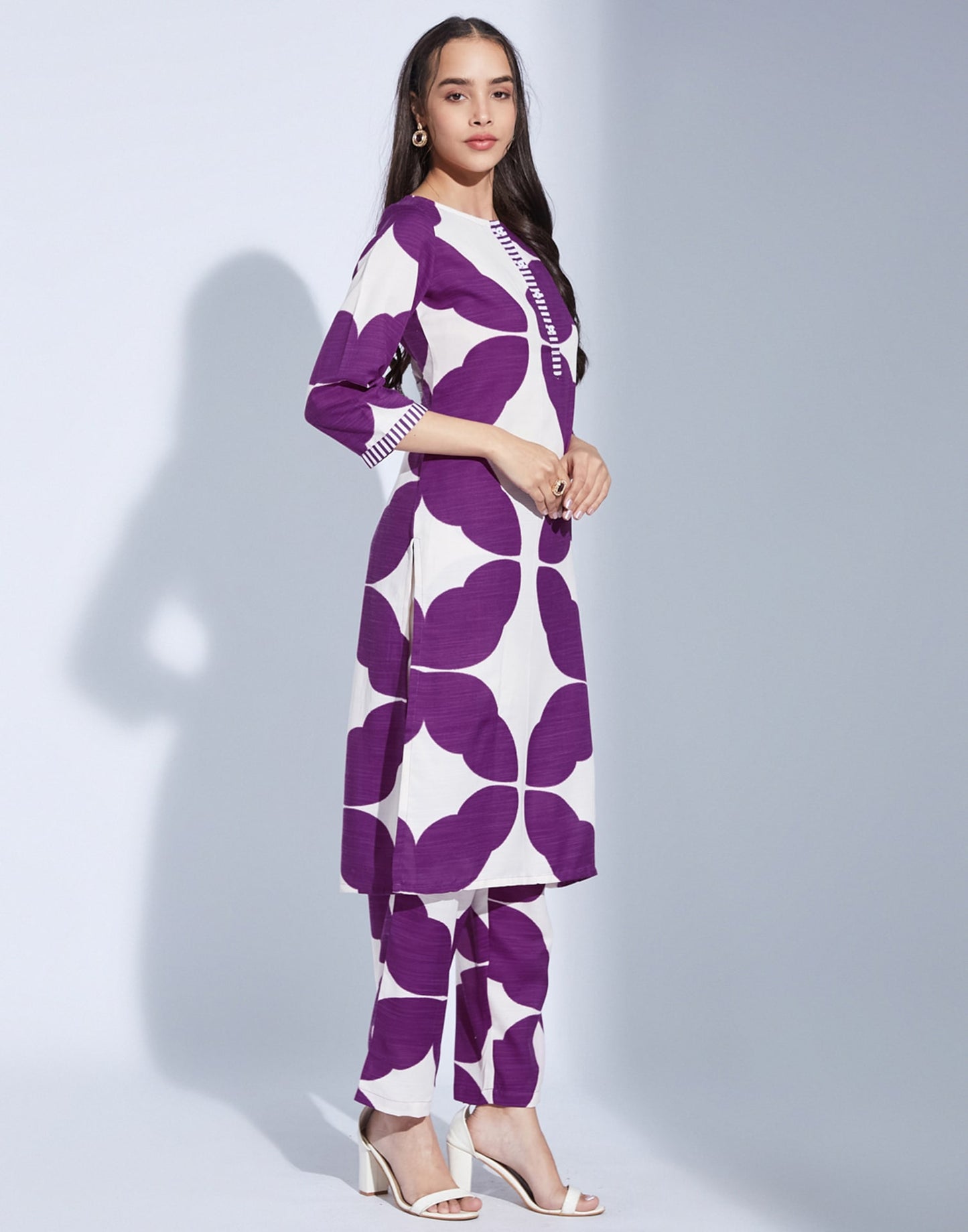 Cotton Blend Printed Round Neck Co-ord Set