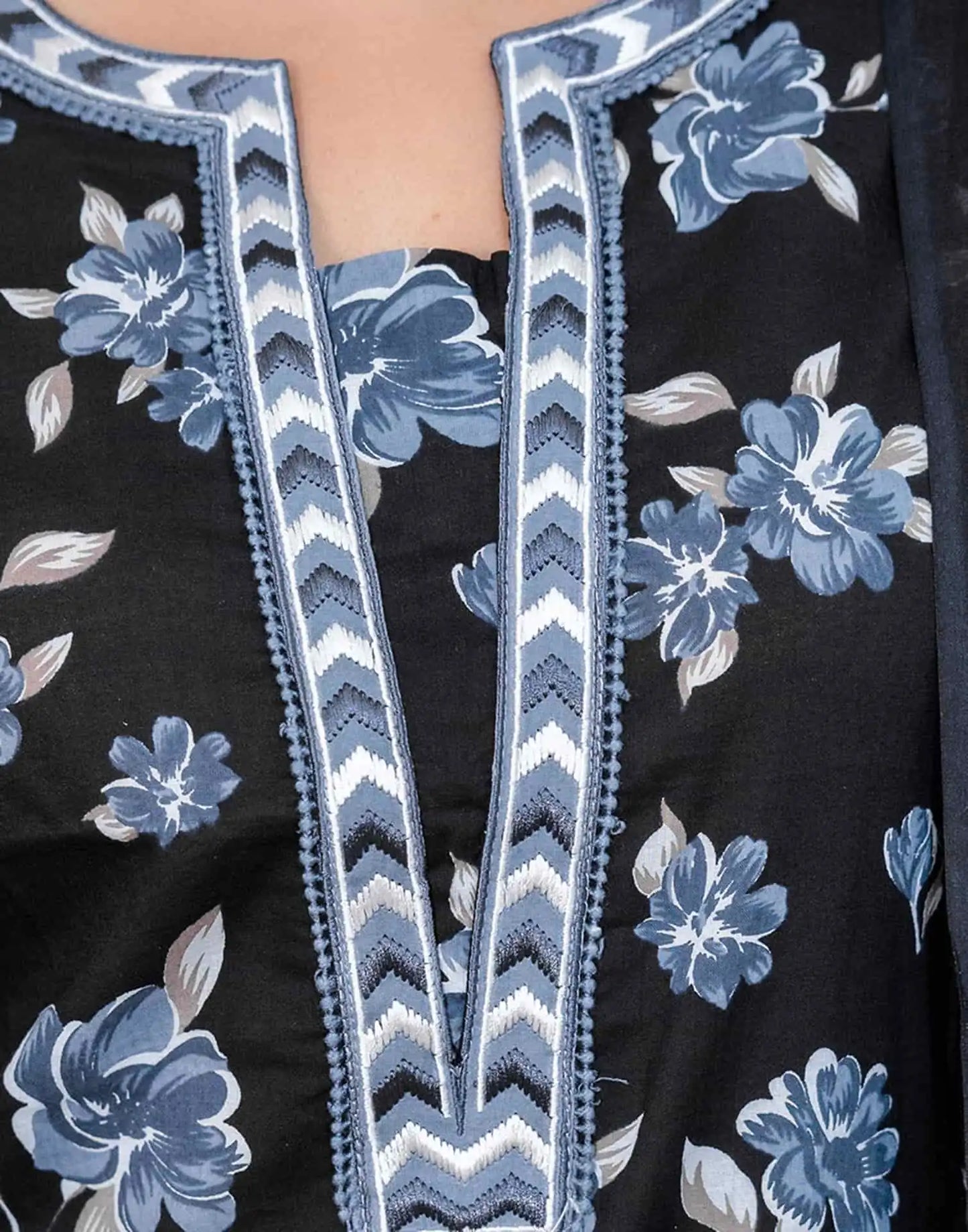 Affordable Blue Cotton Printed Straight Kurta Set with Pant & Dupatta under 799