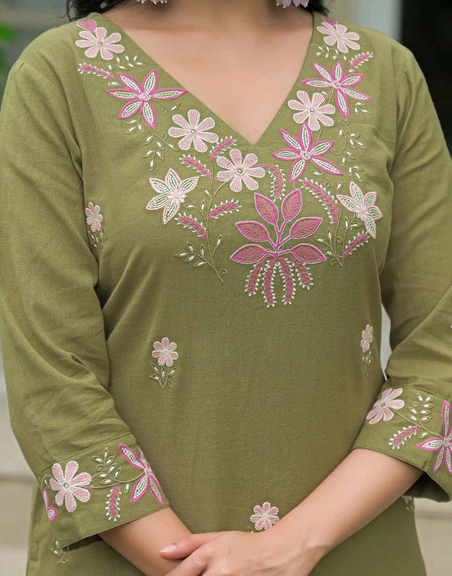 Cotton Embroidered Straight Kurta with Pant & Dupatta