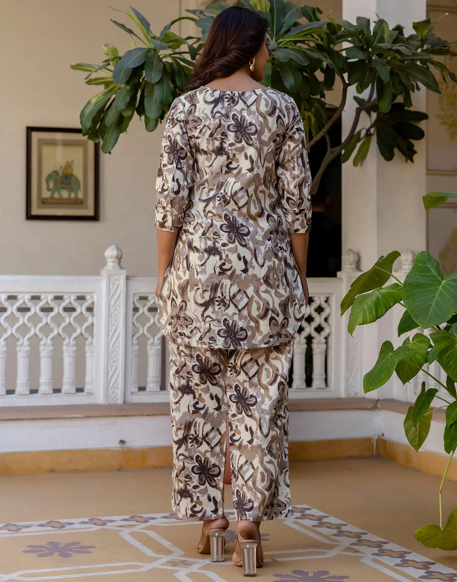 Cotton Blend Printed Boat Neck Co-ord Set
