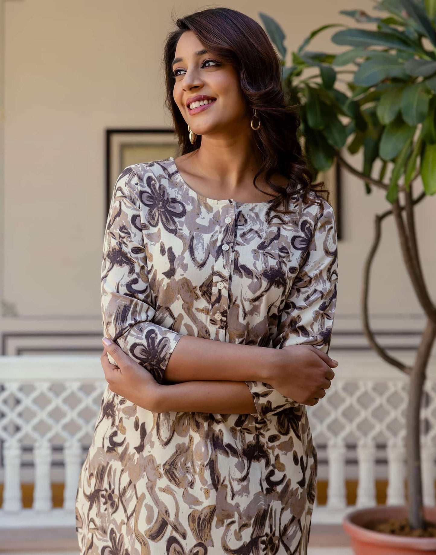 Cotton Blend Printed Boat Neck Co-ord Set