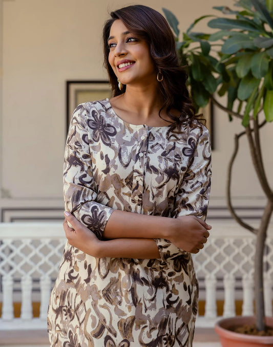 Cotton Blend Printed Boat Neck Co-ord Set