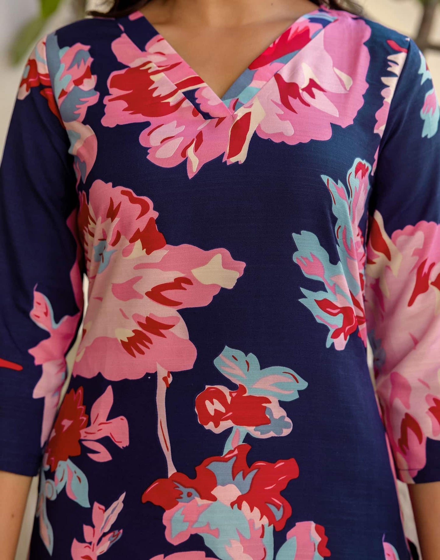 Cotton Blend Printed V-Neck Co-ord Set