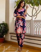 Cotton Blend Printed V-Neck Co-ord Set