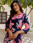 Cotton Blend Printed V-Neck Co-ord Set