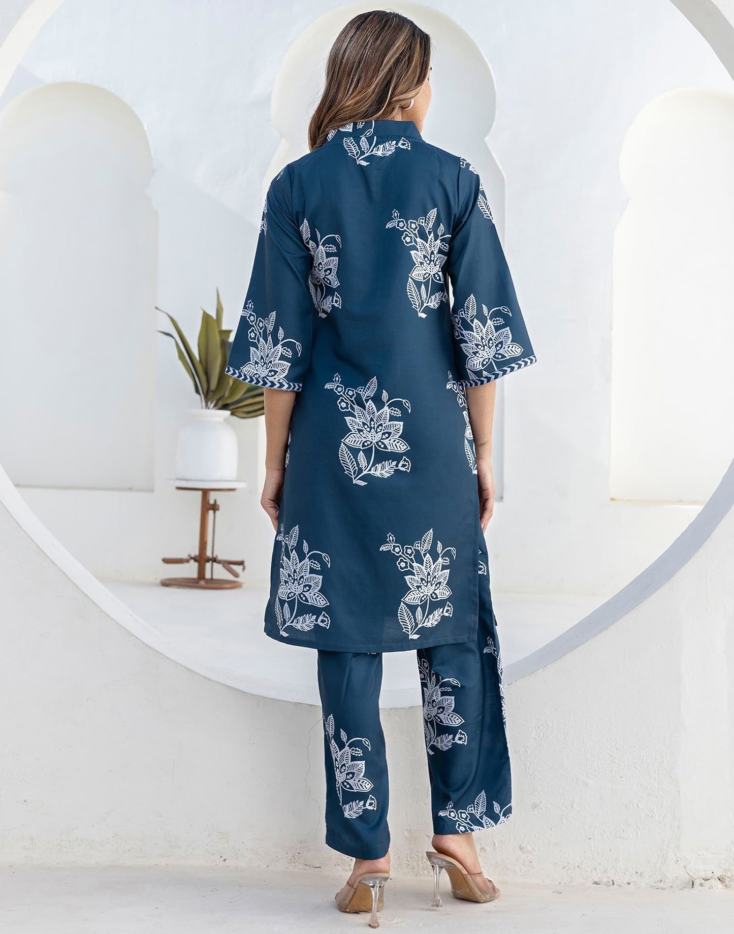 Cotton Blend Printed V-Neck Co-ord Set