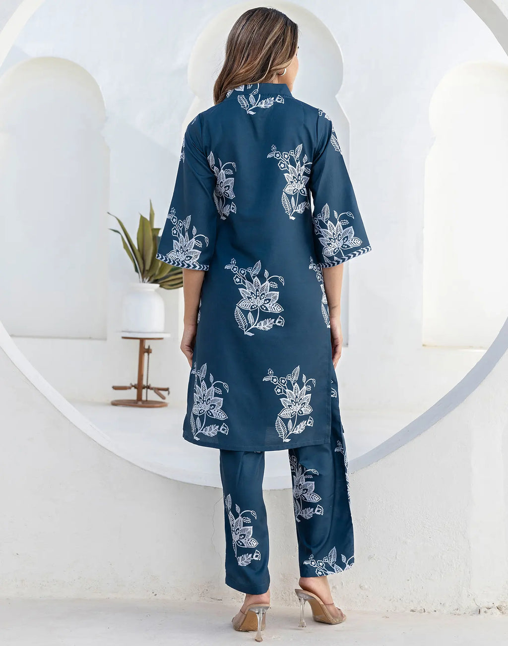 Cotton Blend Printed V-Neck Co-ord Set
